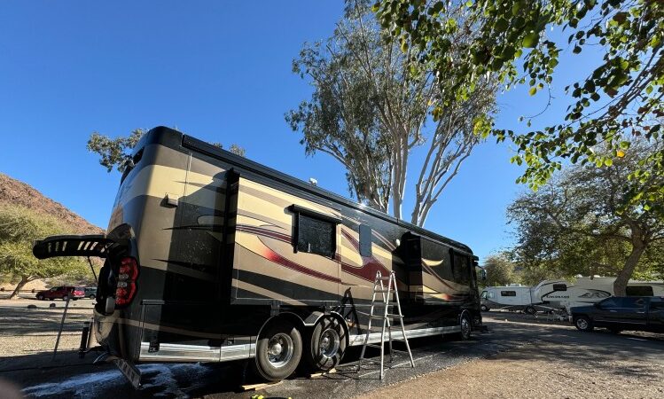 A picture of a freshly cleaned RV by Corey's Detailing in Lake Havasu City Arizona.